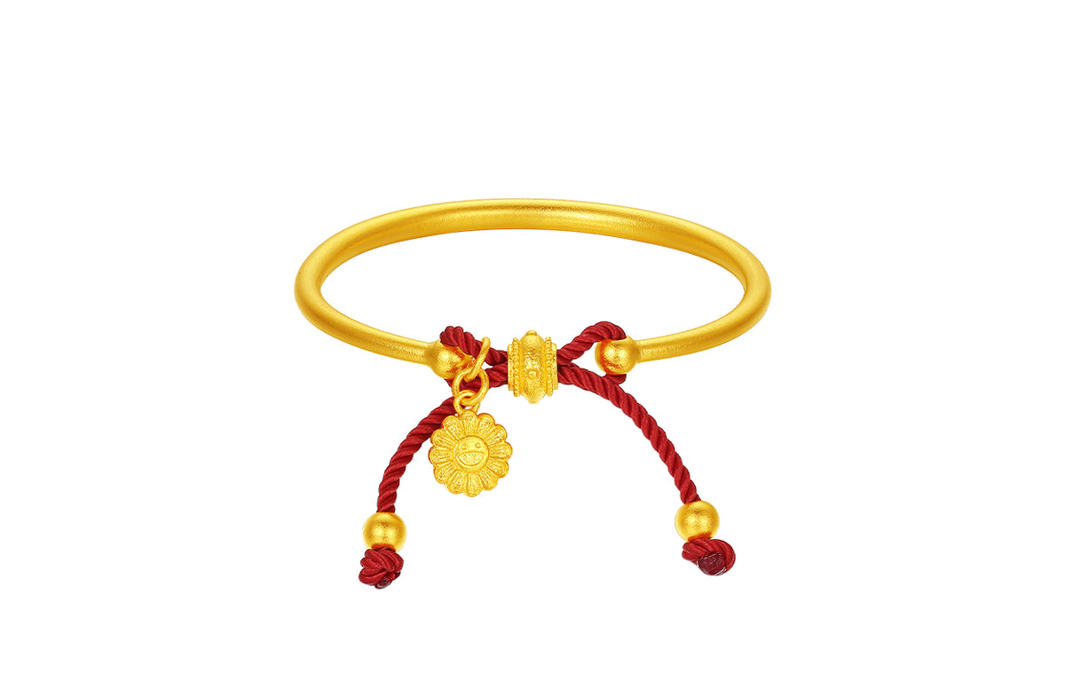 999 24K Gold Bangle Bracelet Flower 7.5-9.5g A1015466