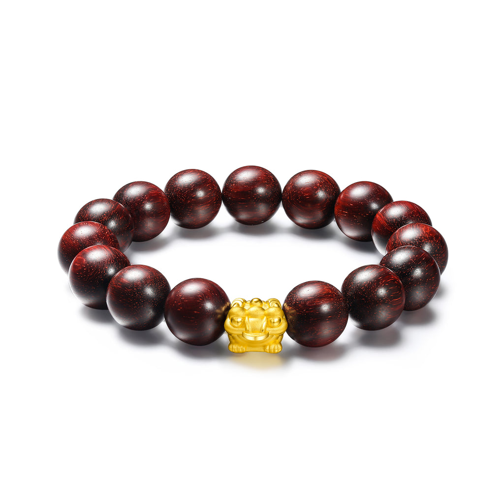 24K Gold Beaded Bracelet Sandalwood 1-1.2g ADXY193829