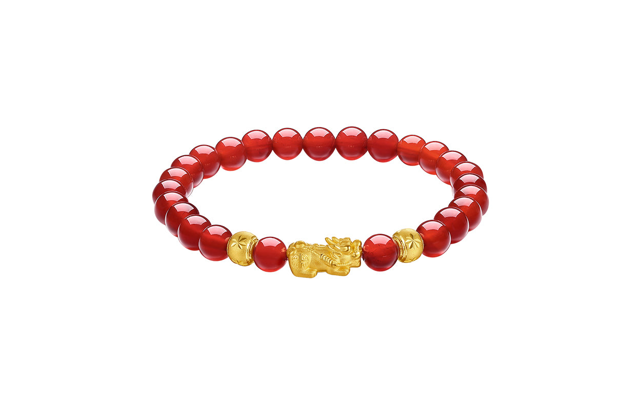 24K Gold Beaded Bracelet Agate 6-6.5mm Pixiu 1.1-1.4g A1910242