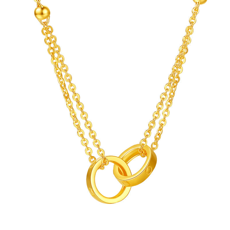 999.9 24K Gold Pendant Necklace Interlocking Circles 7.3-7.8g A0611857