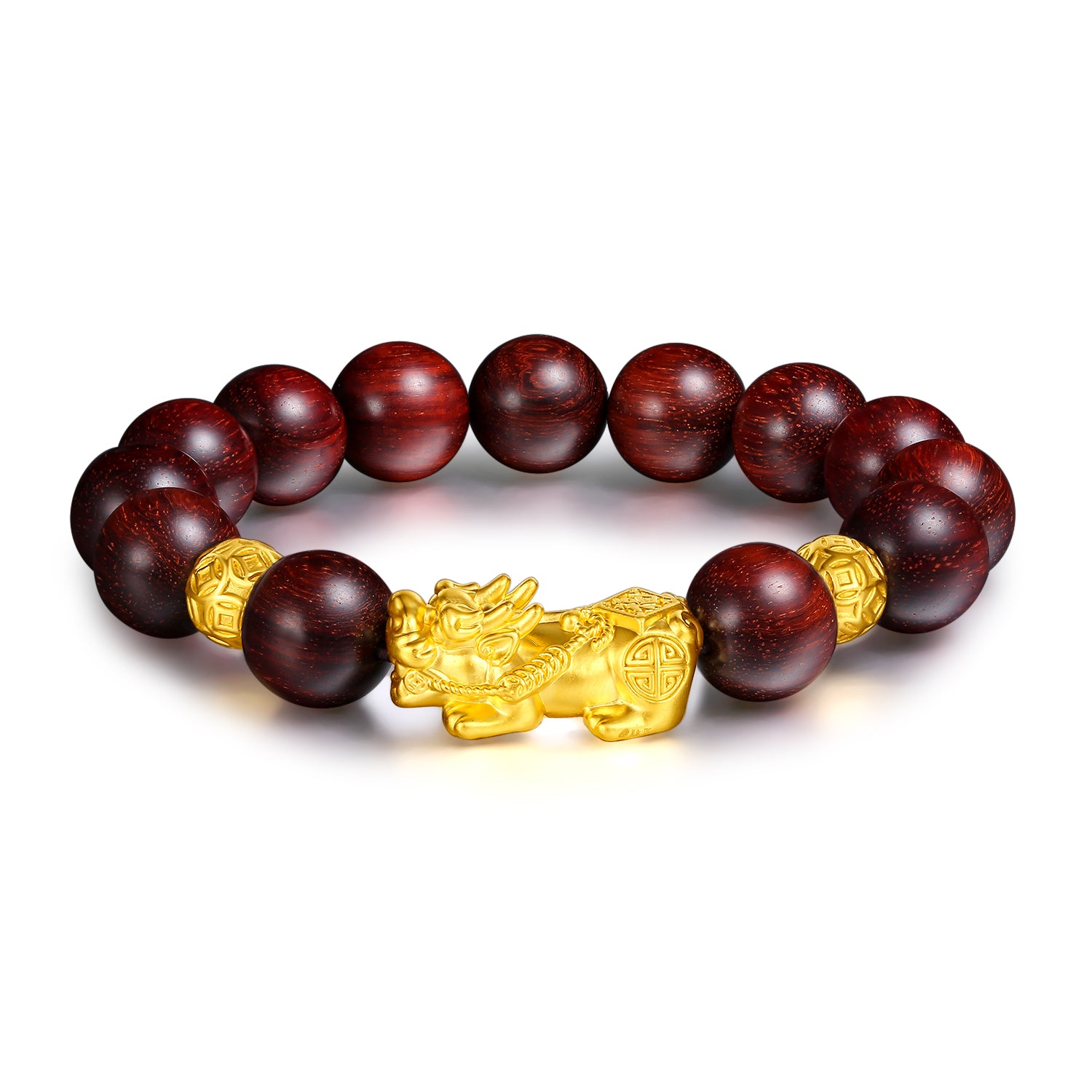 24K Gold Beaded Bracelet Sandalwood Pixiu 2.7-3.1g ADXY193480
