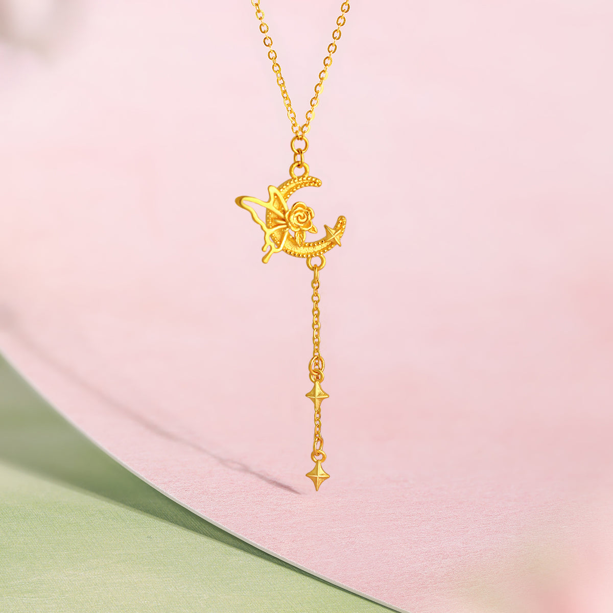 “Dream in the Garden” 24K Gold Pendant Necklace Butterfly 3.45-3.75g A0614957