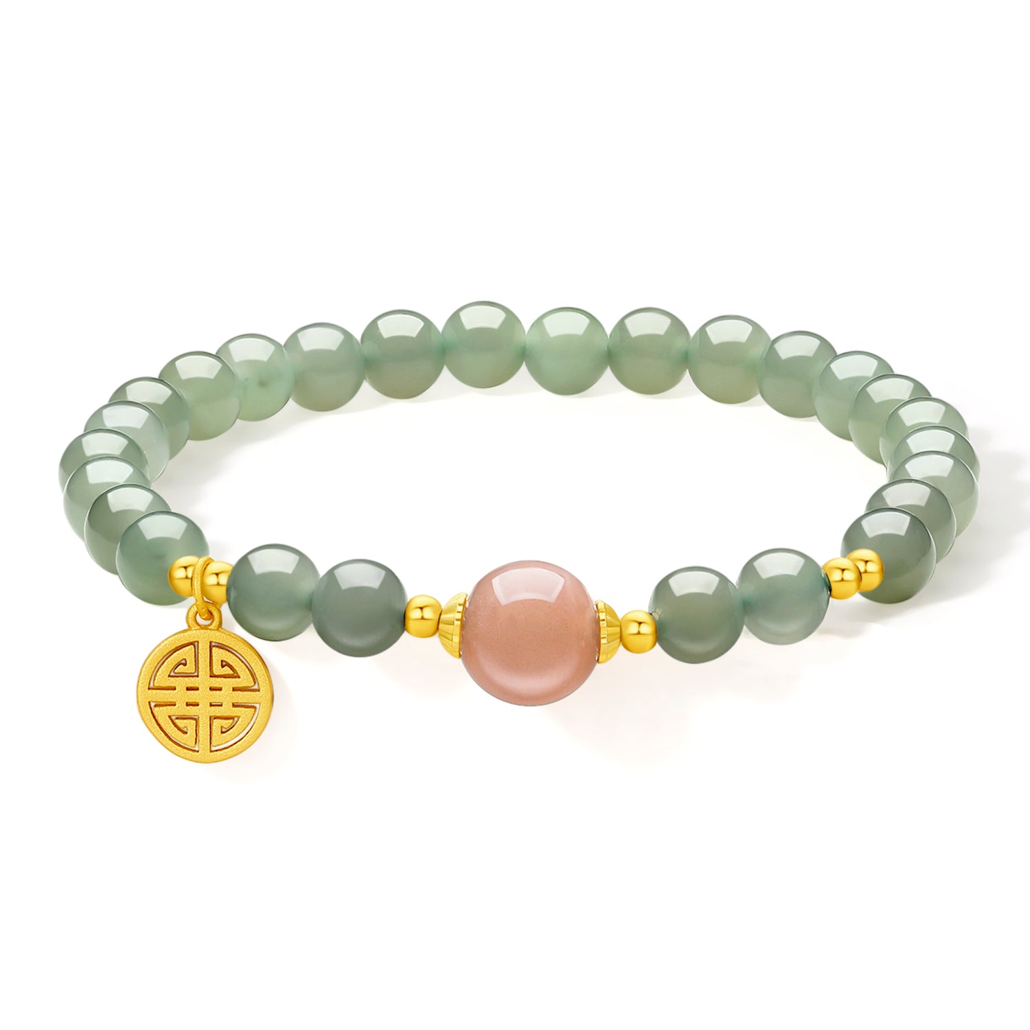 ZHOU LIU FU Jade Beaded Bracelet 925 Sterling Silver Blessing Fu Charm - Green Gemstone  Sunstone Jewelry for Women 7.5"J1911622