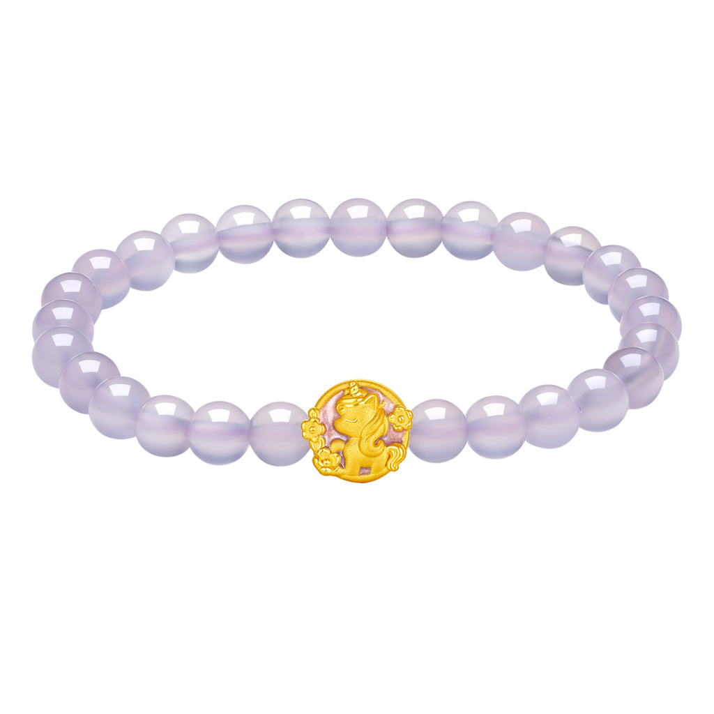 'Year of the Horse' 24K Gold Beaded Bracelet Chalcedony Horse 0.7-1g 17cm A1915521