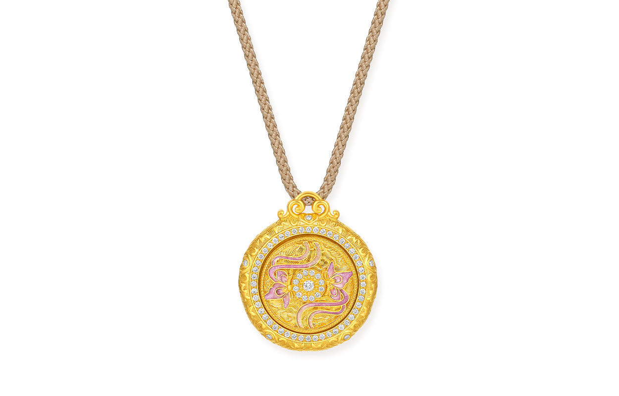 "Chinese Culture Collection - Song Brocade" 24K Gold Pendant Necklace Diamond Butterfly 12.54-15.54g W0423106