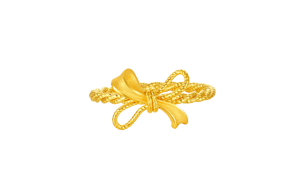 "Girl's Worries" 24K Gold Ring Bow 1.9-3.2g A0115791