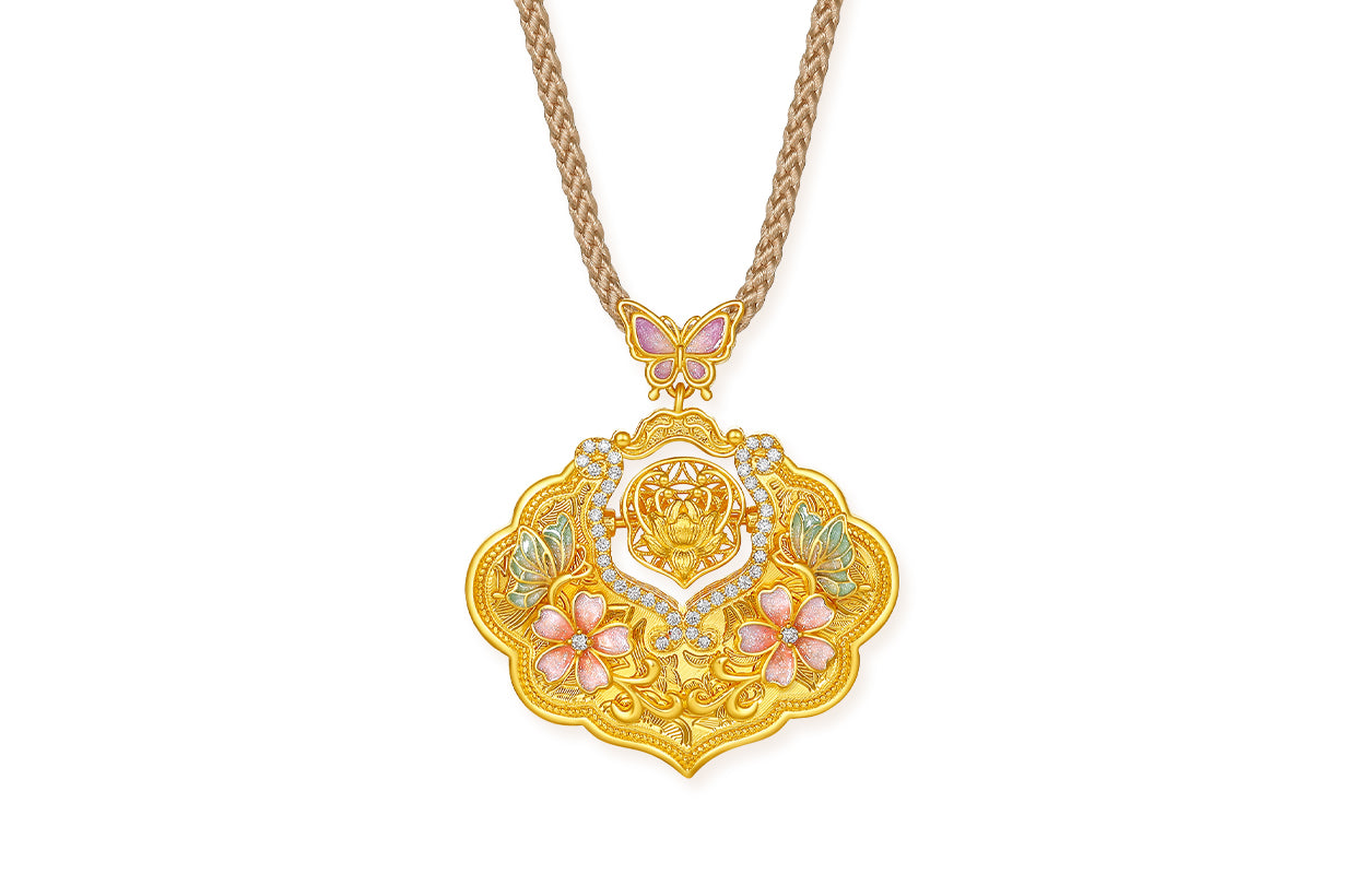 "Chinese Culture Collection - Song Brocade" 24K Gold Pendant Necklace Diamond Ruyi 17-20g W0423107