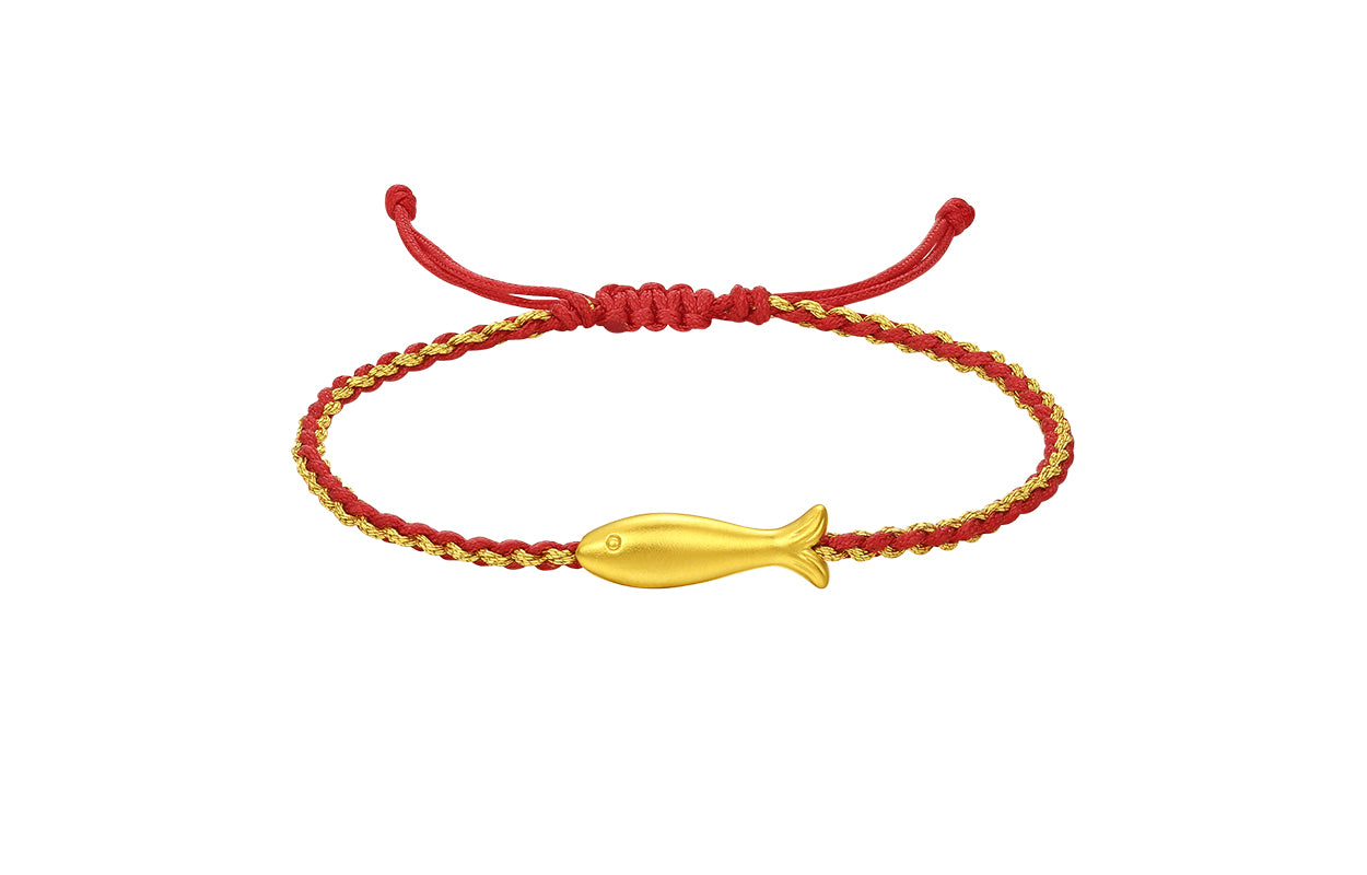 24K Gold String Bracelet Fish  0.5-0.8g A1712895