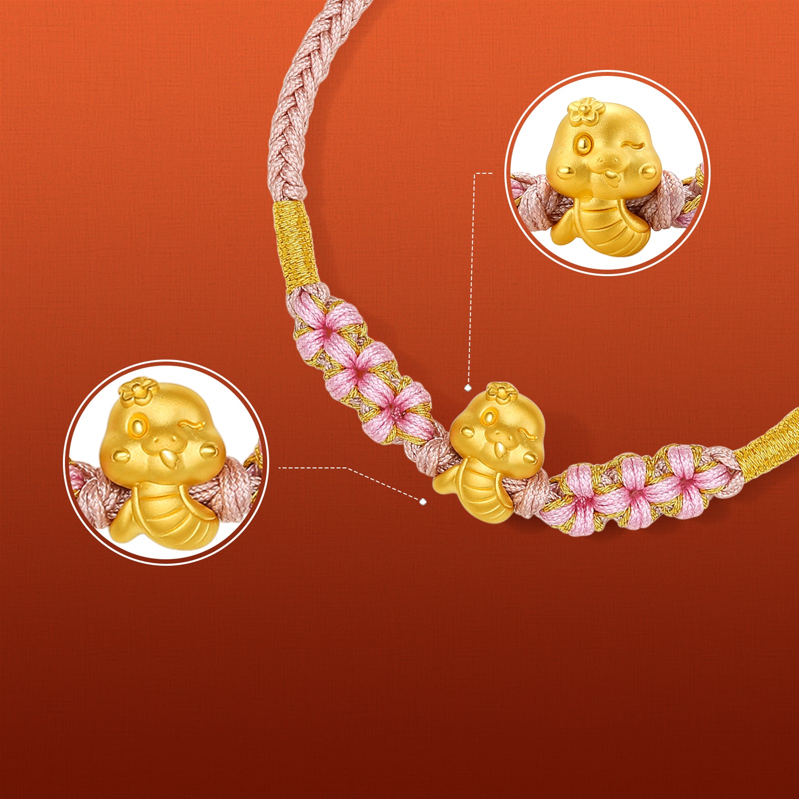 "Chinese Zodiac Snake" 24K Gold String Bracelet Snake 0.35-0.5g A1713269