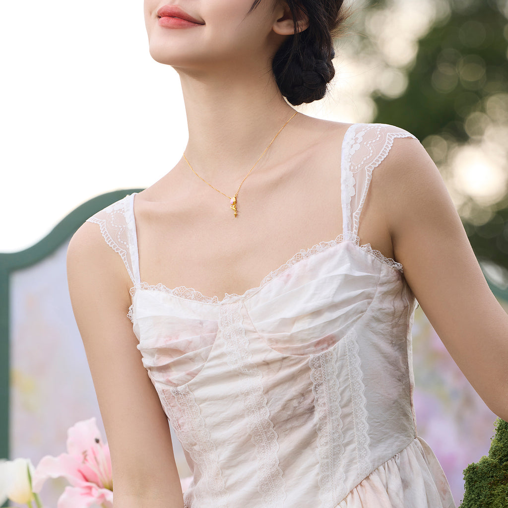 “Dream in the Garden” 999 24K Gold Pendant Necklace Flower 3.65-4.15g A0614926