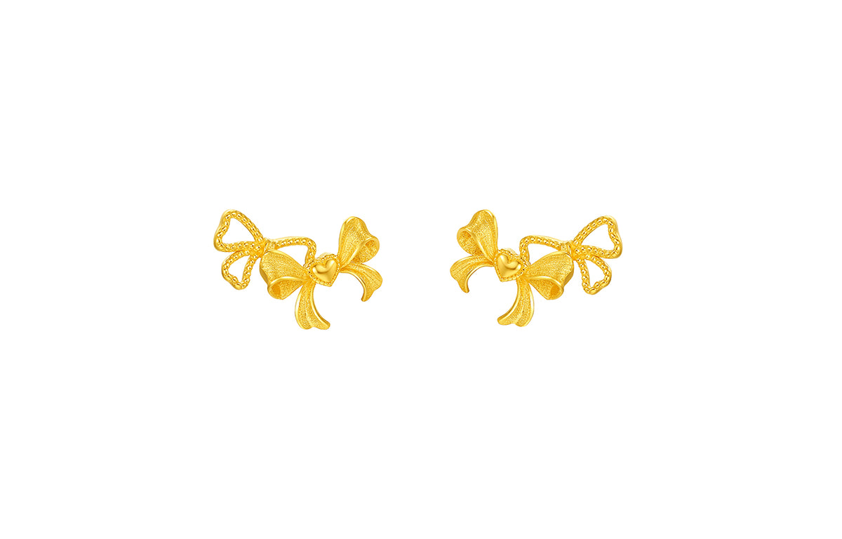 "Girl's Worries" 24K Gold Earrings Bow 1.55-1.95g A0915496
