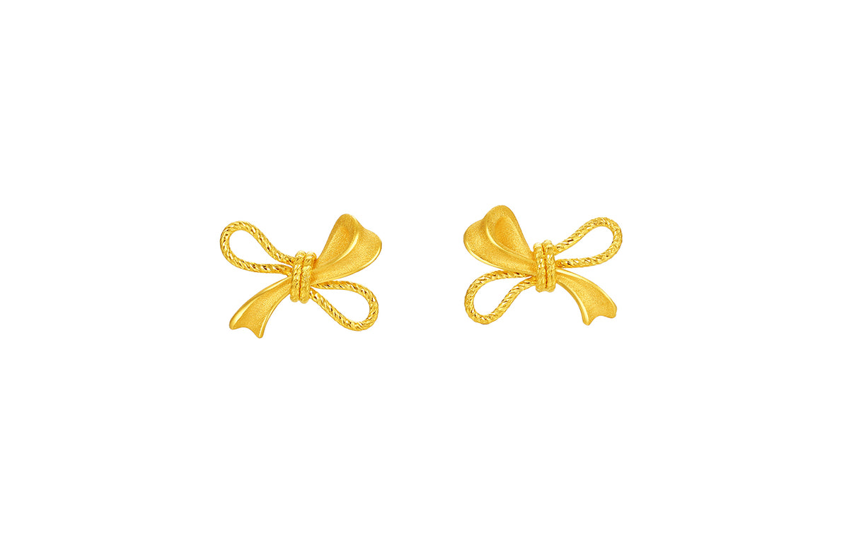 "Girl's Worries" 24K Gold Earrings Bow 1.82-2.62g A0915790