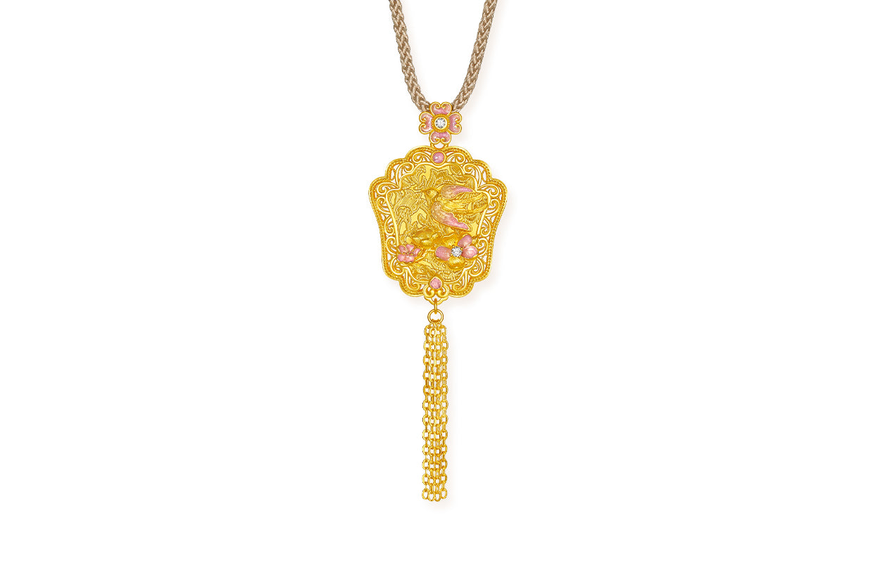 "Chinese Culture Collection - Song Brocade" 24K Gold Pendant Necklace Diamond Flower 14.09-16.59g W0423104