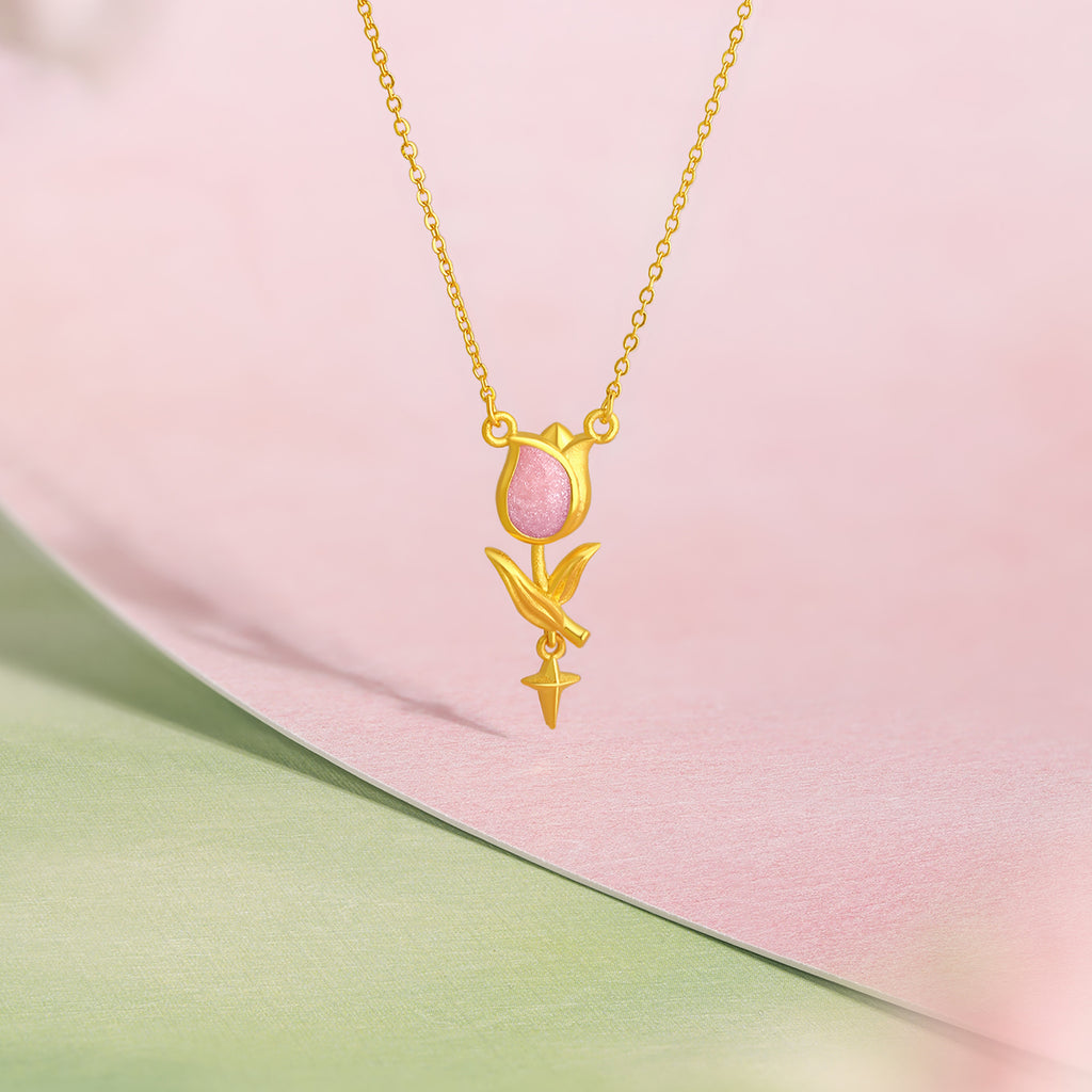 “Dream in the Garden” 999 24K Gold Pendant Necklace Flower 3.65-4.15g A0614926