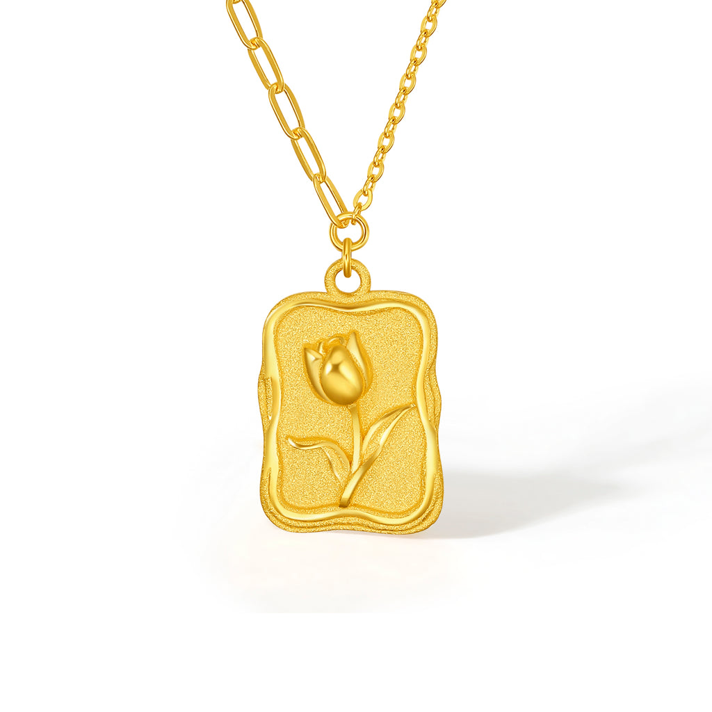 999 24K Gold Pendant Necklace Tulip 4.4-5g A0611952