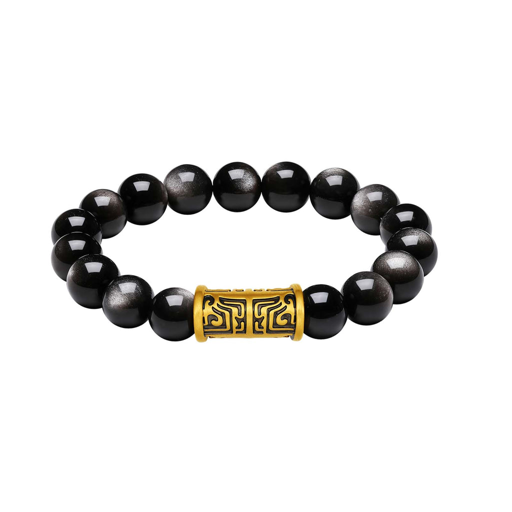24K Gold Beaded Bracelet Obsidian 2.09-2.59g A1916113