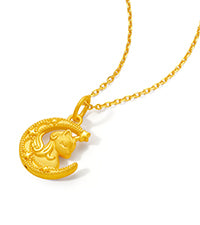 'Year of the Horse' 24K Gold Pendant Moon Horse 1-1.3g A0415517