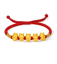 "Year of the Horse"  24K Gold String Bracelet Five Horses 2-2.5g 16cm-22cm A1716249