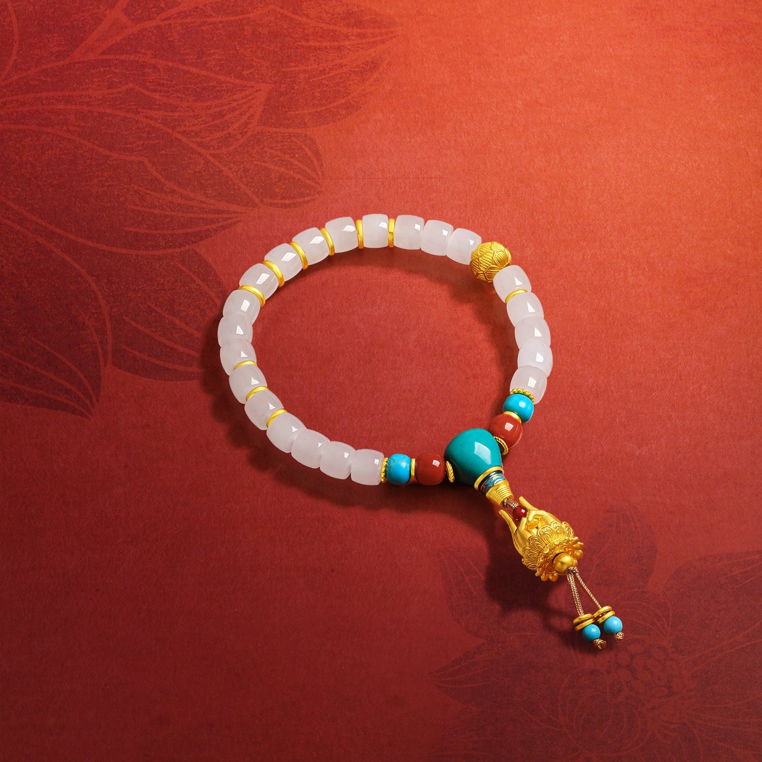 Jiuhua Mountain' 24K Gold Beaded Bracelet Heitian Jade Agate Turquoise Ksitigarbha's Implements Y1915282