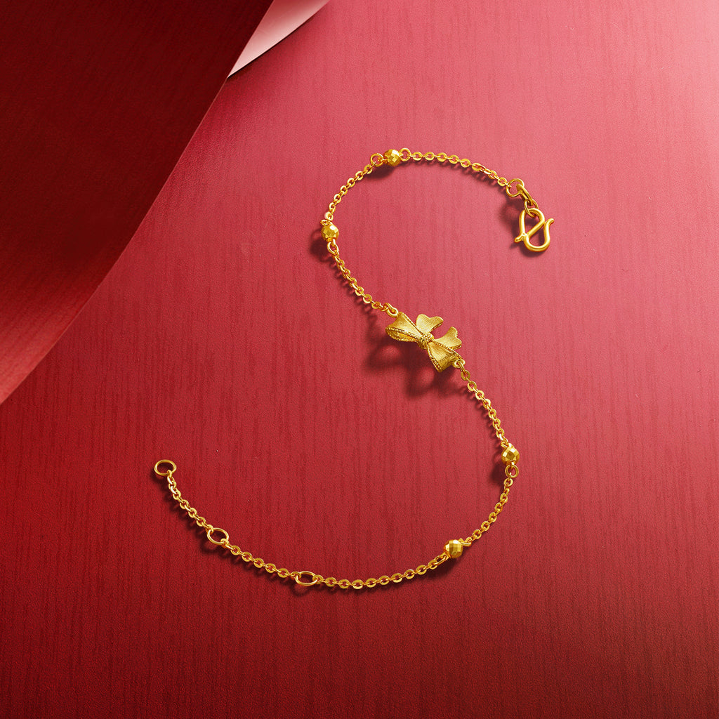 "Princess Wedding" 24K Gold Chain Bracelet Bow 2.98-3.58g A0722042