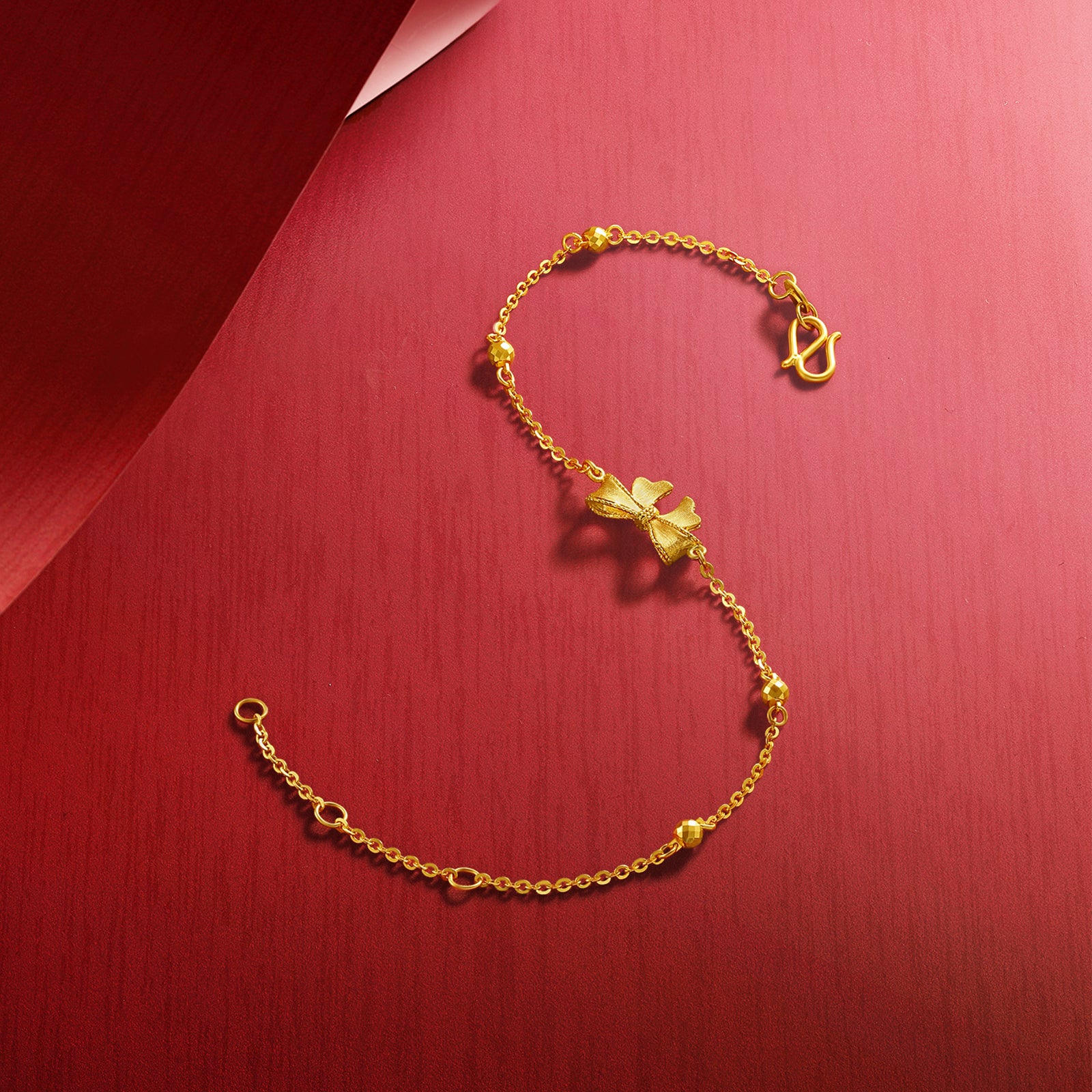 "Princess Wedding" 24K Gold Chain Bracelet Bow 2.98-3.58g A0722042