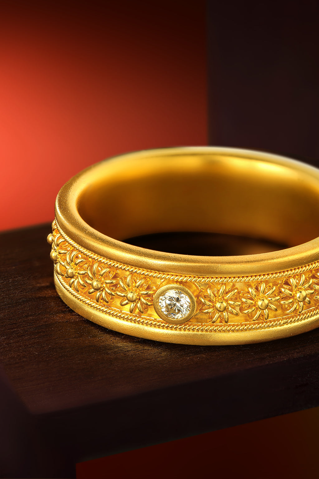 "Chinese Culture Collection - Dan Qing" 999 24K Gold Ring Diamond 0.058ct 11-14g W0150060