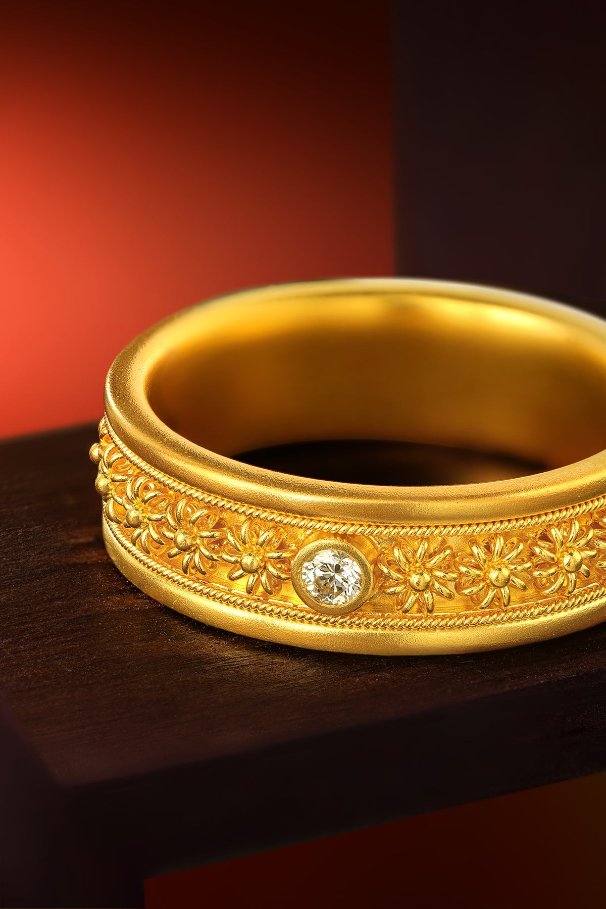 "Chinese Culture Collection - Dan Qing" 999 24K Gold Ring Diamond 0.058ct 11-14g W0150060