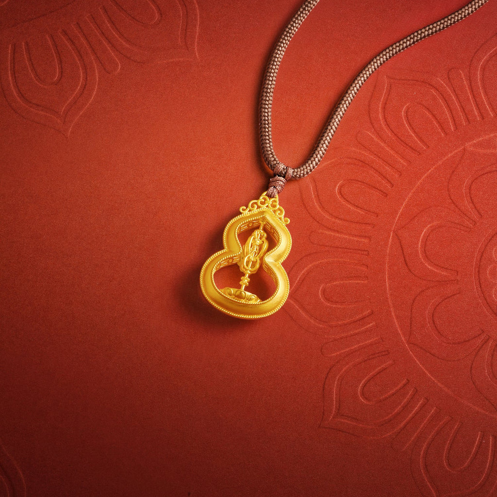 'Jiuhua Mountain' 999.9 24K Gold Pendant Necklace Vajra A0415324
