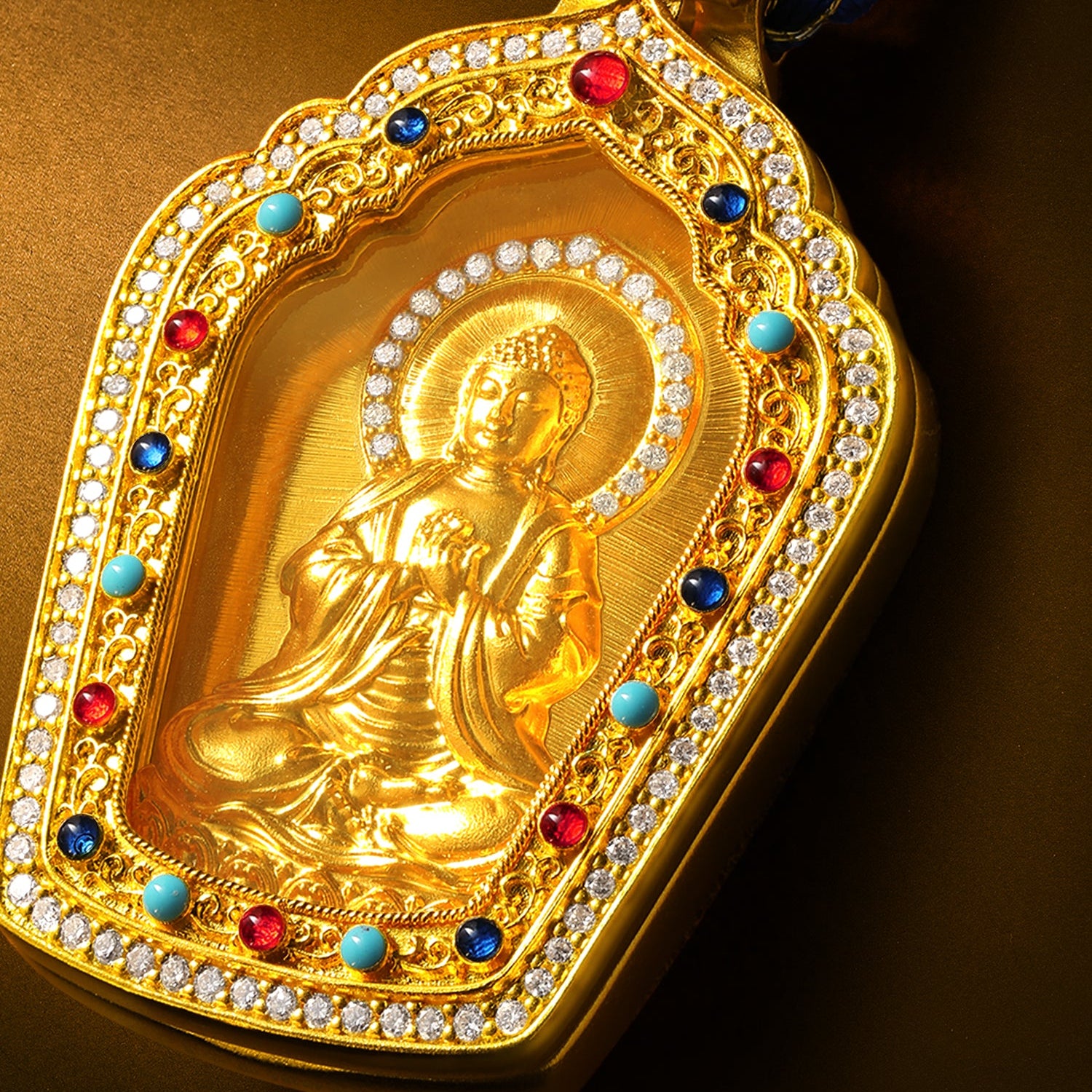 "Chinese Culture Collection - Dan Qing" 24K Gold Pendant Braided Rope Diamond 0.0032ct Crystal 16.6*25.6*0.7mm   Buddha 34.5-39.5g W0436616