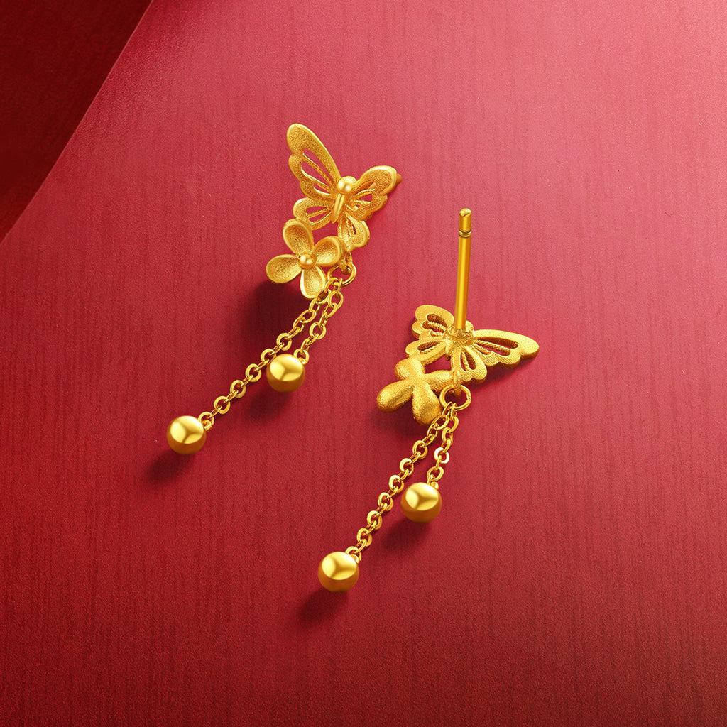 "Princess Wedding" 24K Gold Earrings Butterfly 3.3-3.6g A0922095