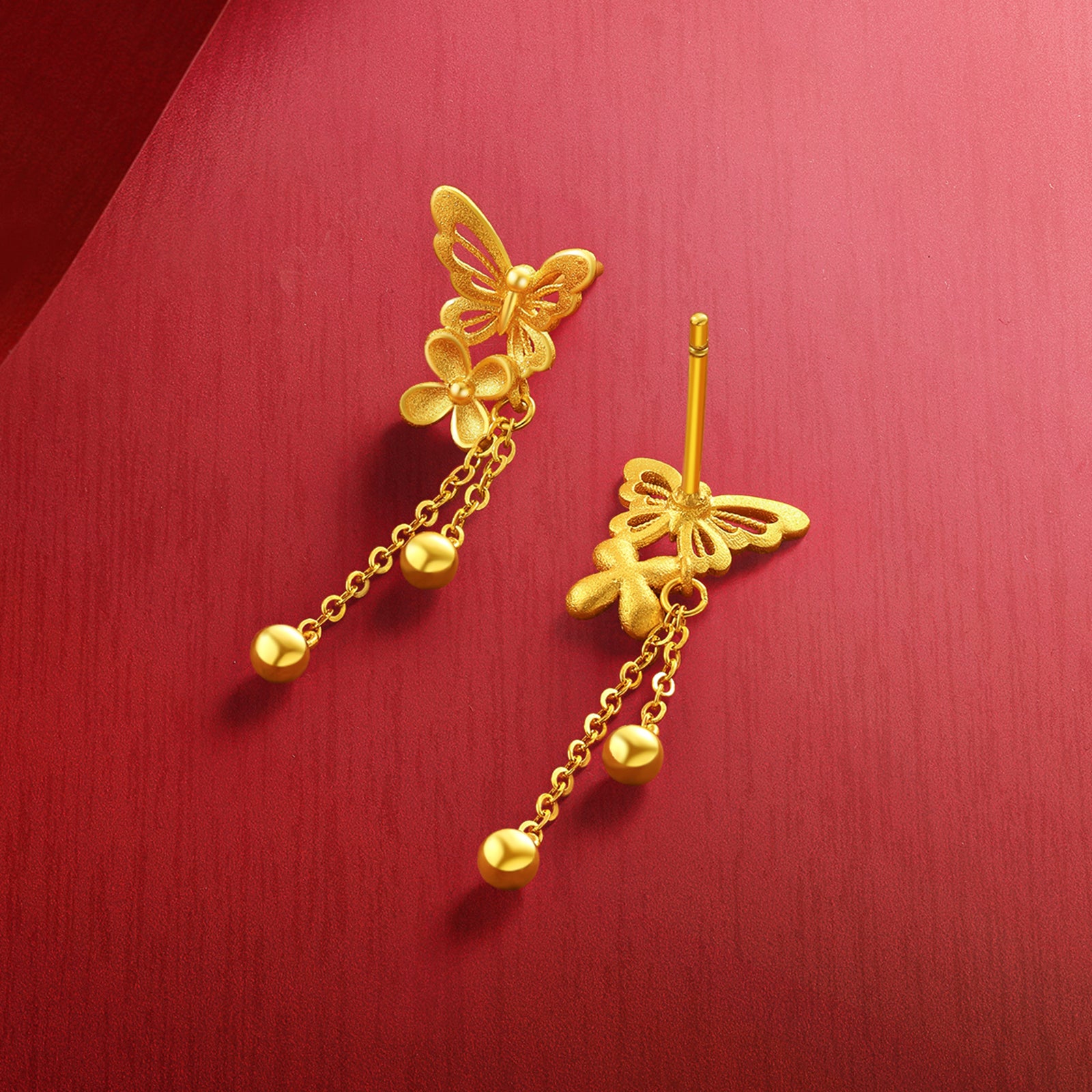 "Princess Wedding" 24K Gold Earrings Butterfly 3.3-3.6g A0922095