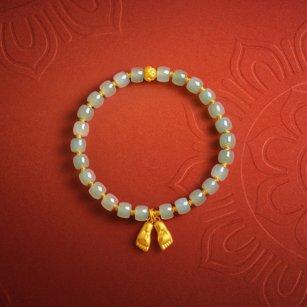 Jiuhua Mountain' 24K Gold Beaded Bracelet Heitian Jade Mudras Y1915276