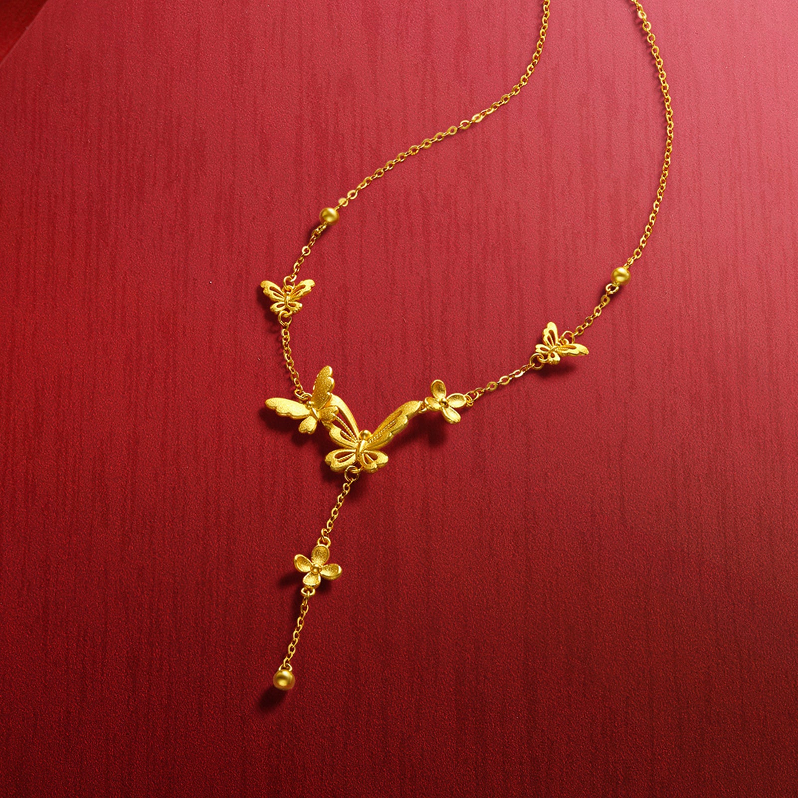 "Princess Wedding" 24K Gold Pendant Necklace Butterfly 7-7.5g A0622097