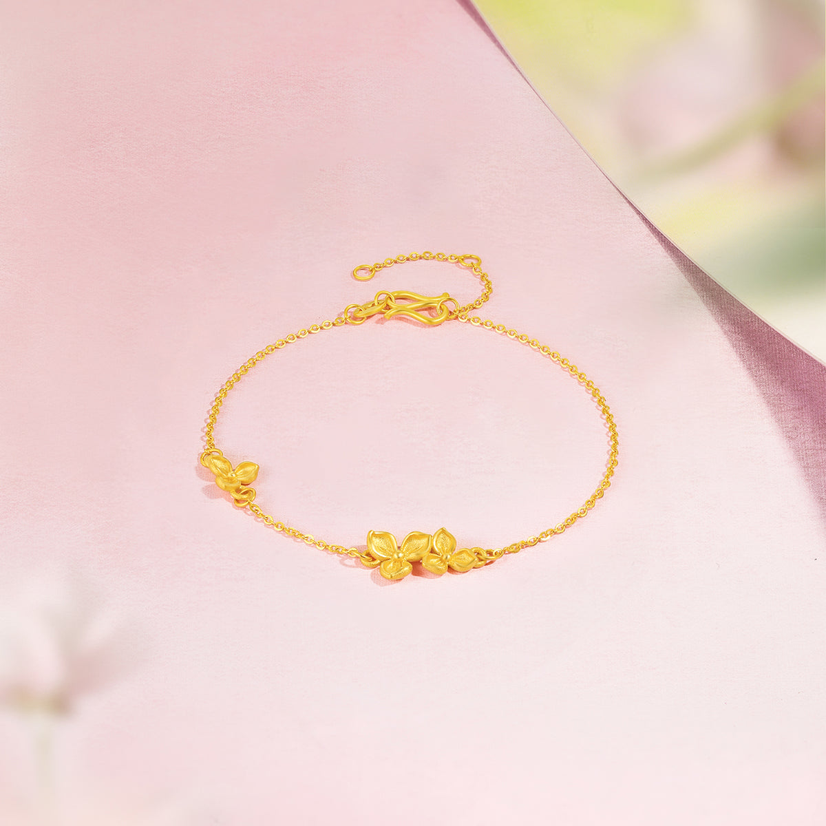 “Dream in the Garden” 999 24K Gold Chain Bracelet Flower 2.4-2.8g A0715132