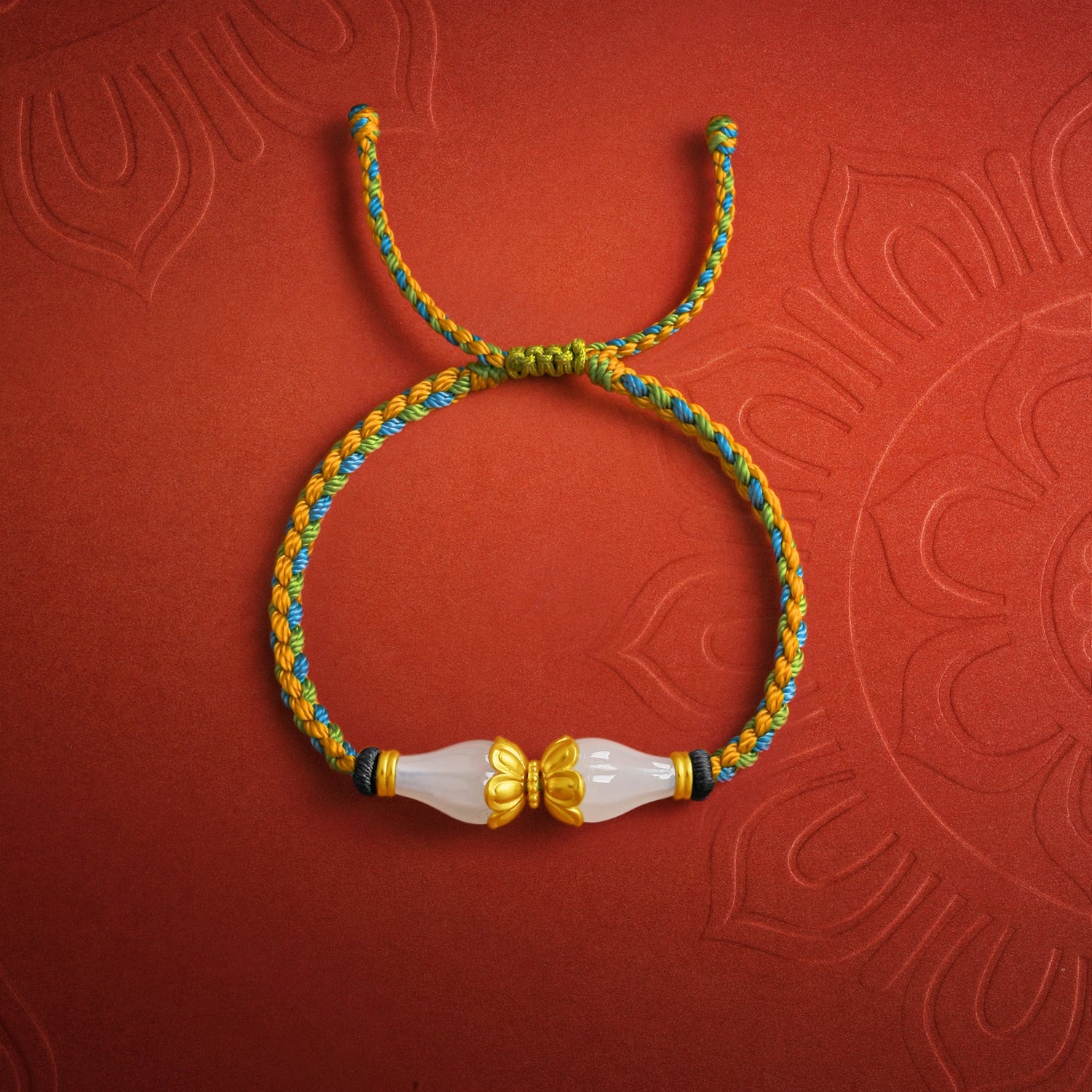 Jiuhua Mountain' 999.9 24K Gold String Bracelet Heitian Jade Ksitigarbha's Implements Y1715286