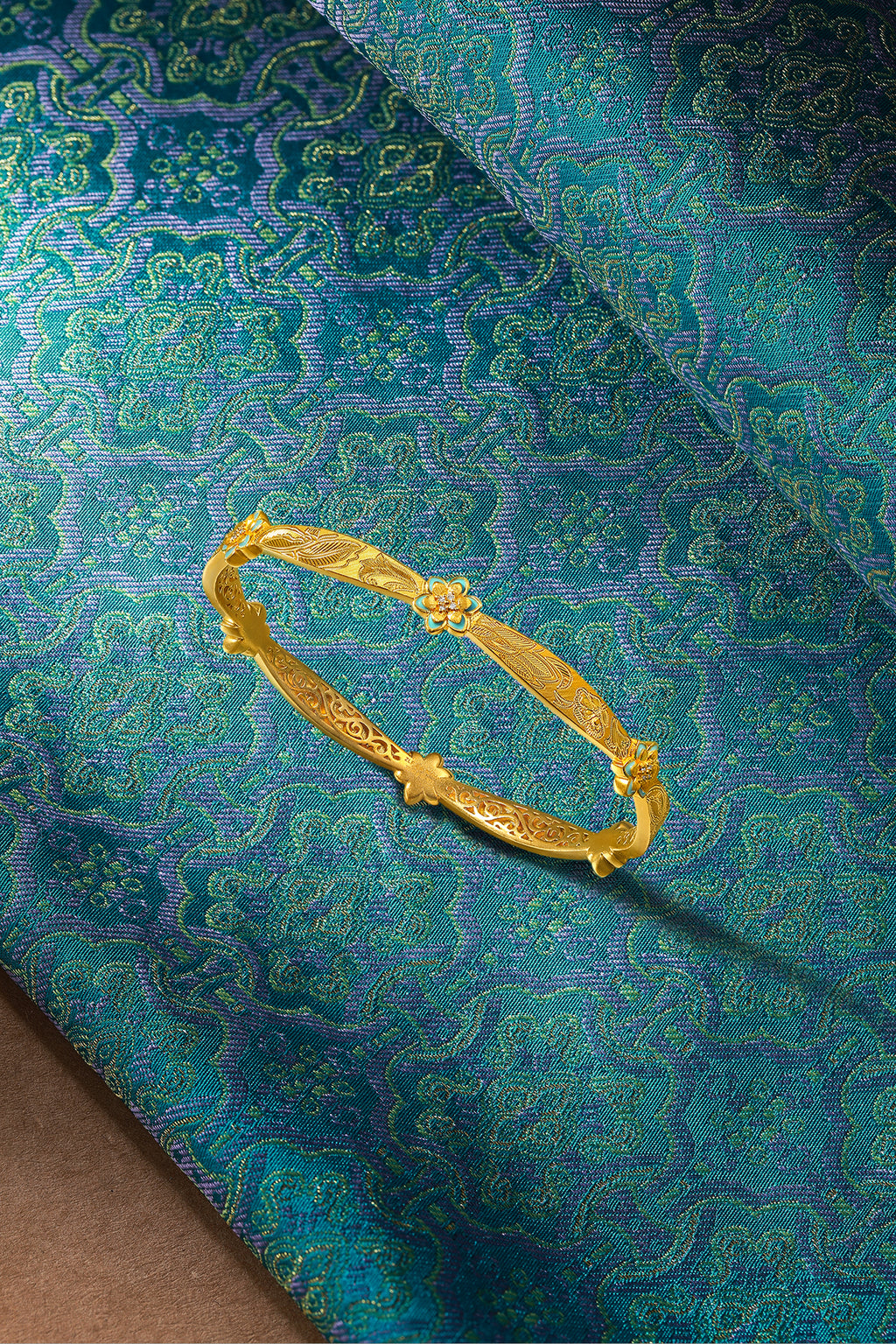 "Chinese Culture Collection-Song Brocade" 999 24K Gold Bangle Bracelet Diamond 0.0025ct 25.55-35.55g W1086879
