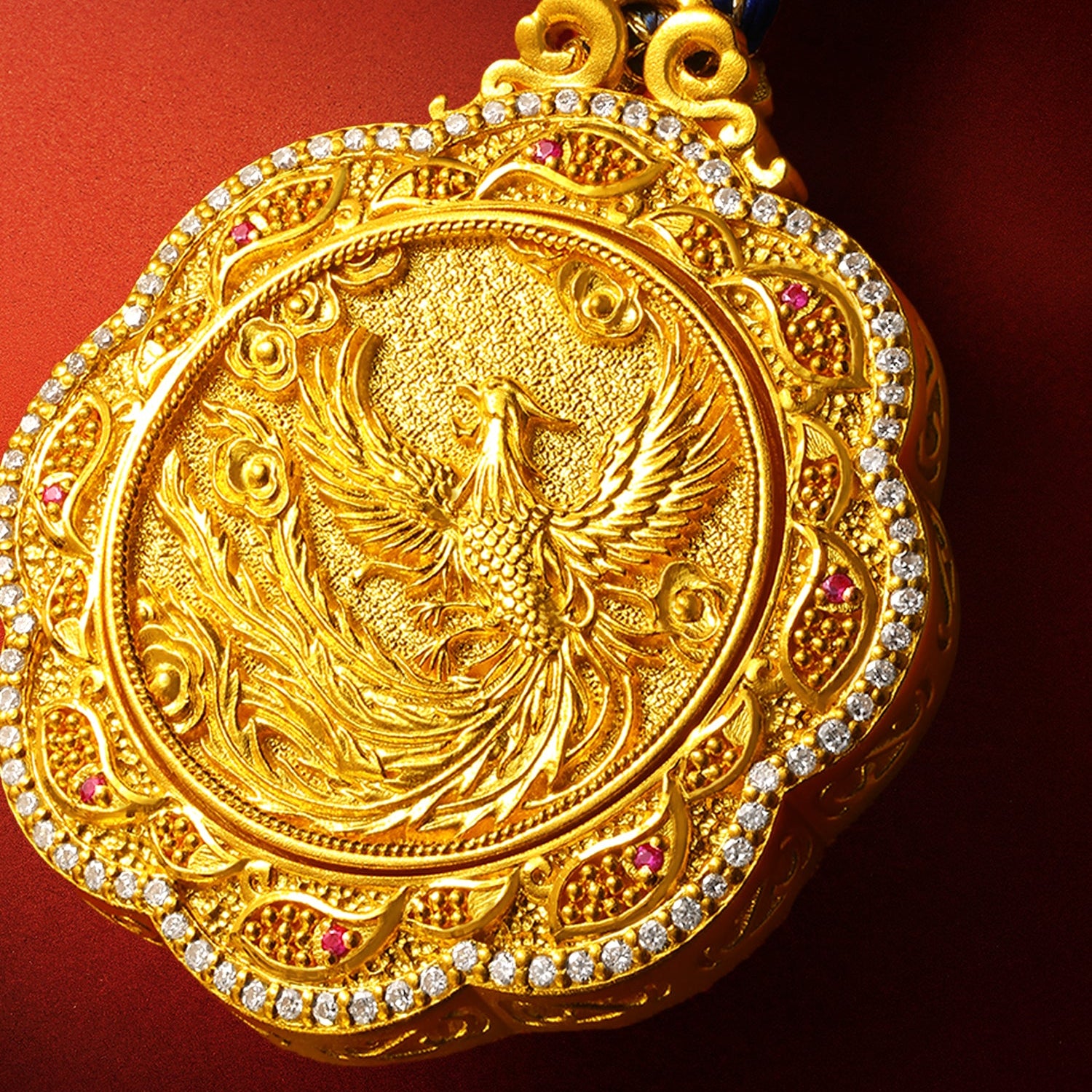 "Chinese Culture Collection - Dan Qing" 24K Gold Pendant Braided Rope Diamond 0.03ct 0.0019ct Ruby 0 Dragons & Phoenixes 20-24g W0440496