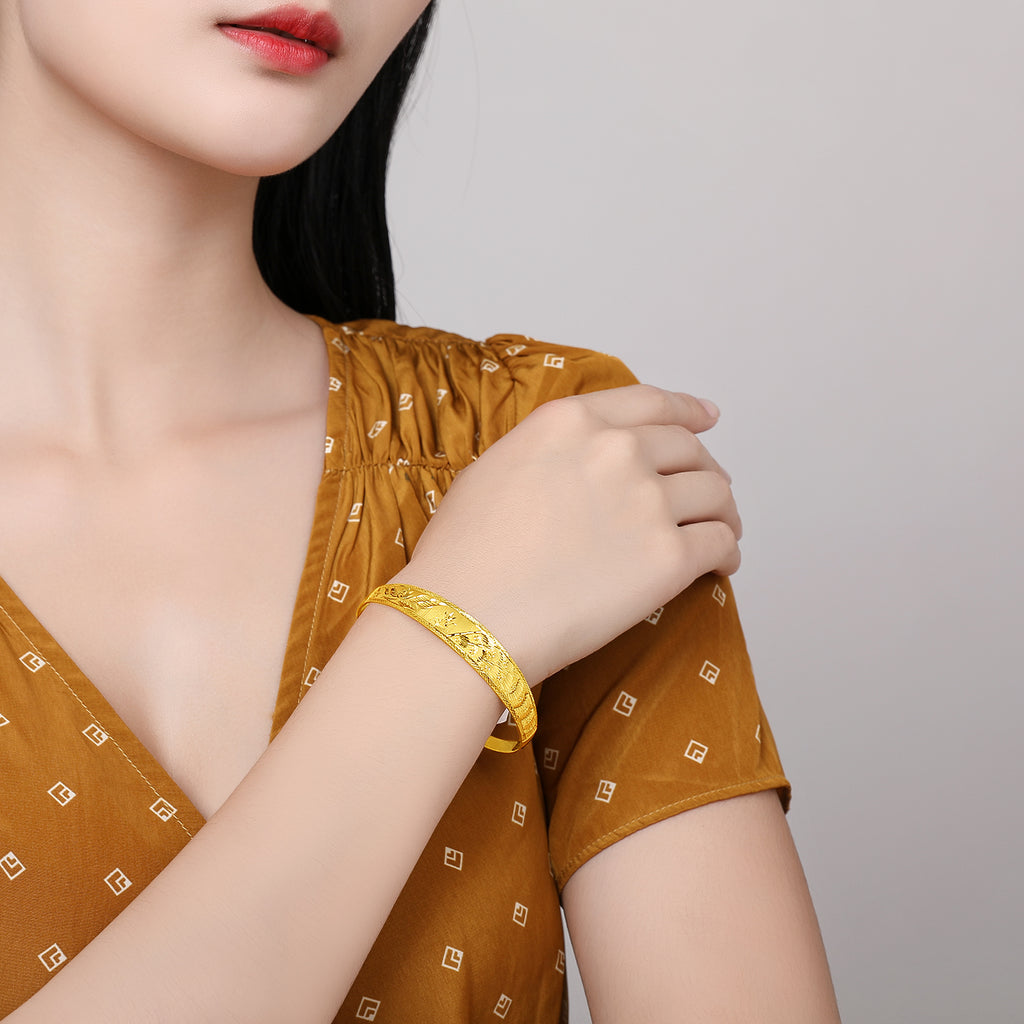 999 24K Gold Bangle Bracelet Phoenix 38-41g AA107521