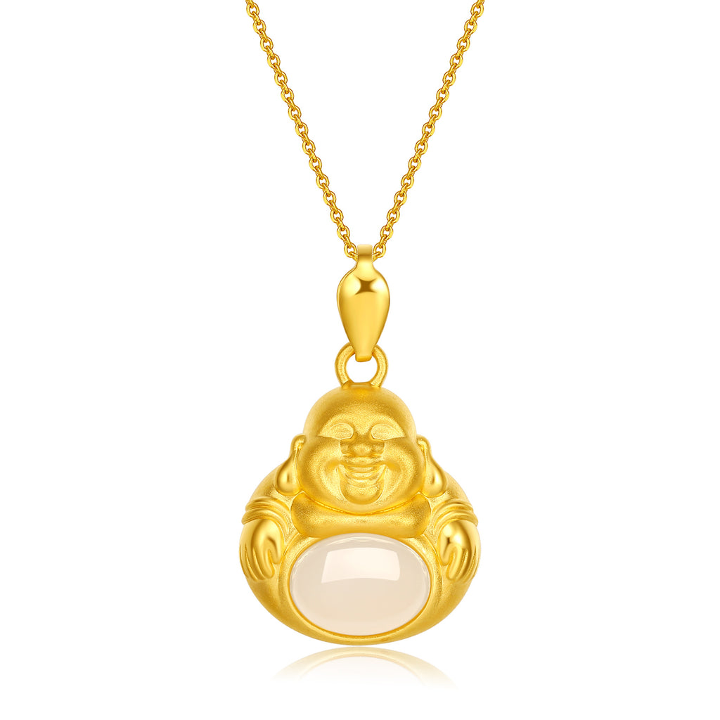 24K Gold Pendant Heitian Jade 1.1-1.3g Maitreya Buddha Y048359