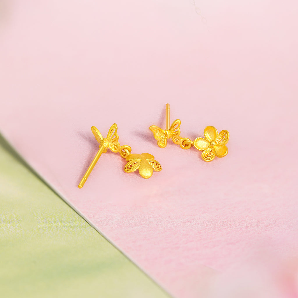 “Dream in the Garden” 999 24K Gold Earrings Flower 1.65-1.95g A0915068