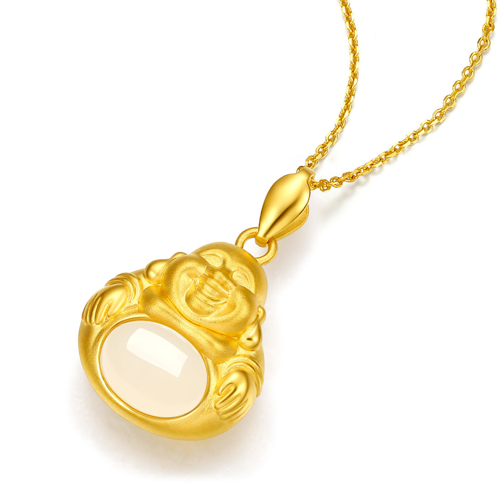 24K Gold Pendant Heitian Jade 1.1-1.3g Maitreya Buddha Y048359