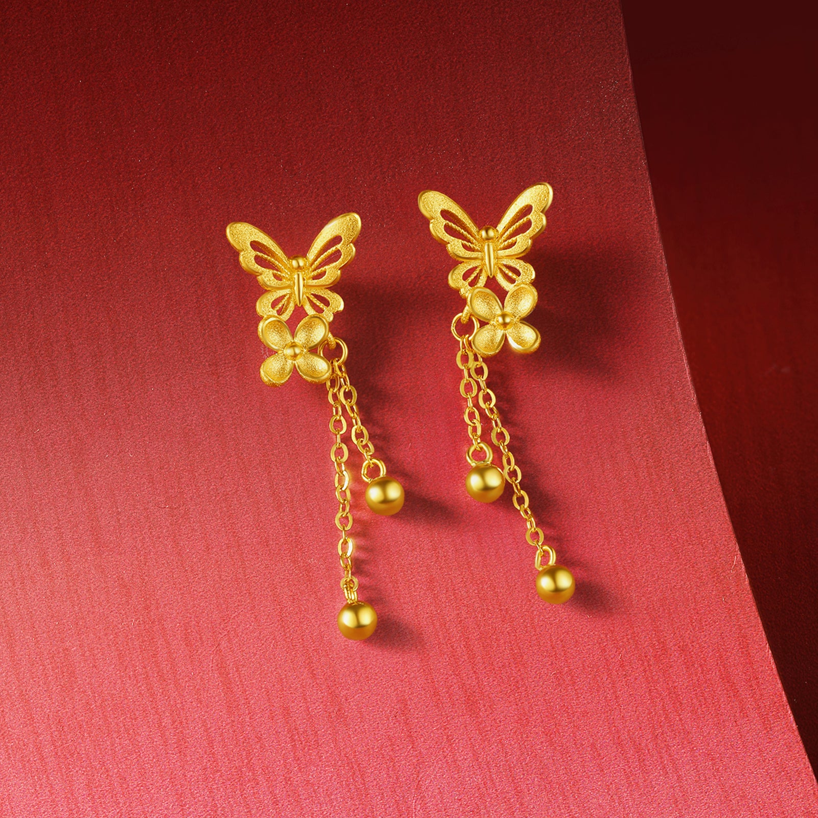 "Princess Wedding" 24K Gold Earrings Butterfly 3.3-3.6g A0922095
