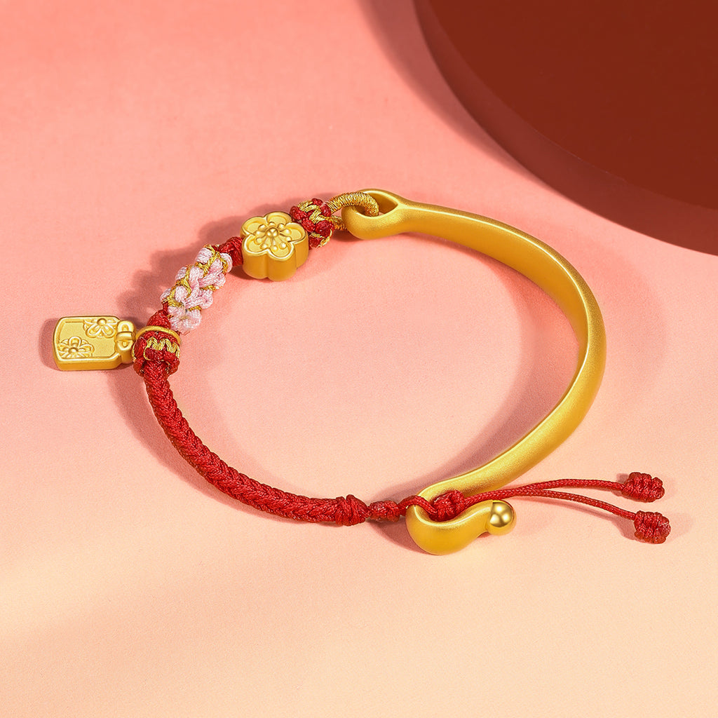 24K Gold Bangle Bracelet Flower 5.8-6.2g A1012320