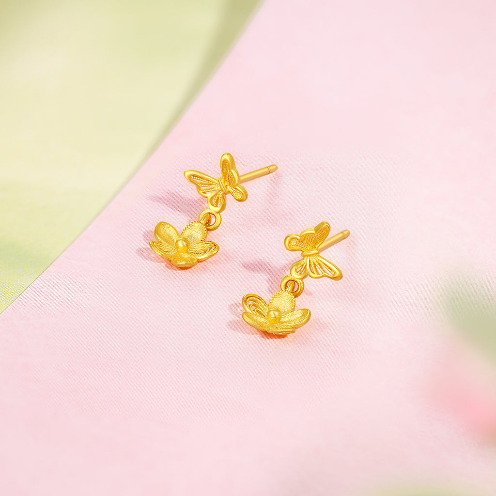 “Dream in the Garden” 999 24K Gold Earrings Flower 1.65-1.95g A0915068