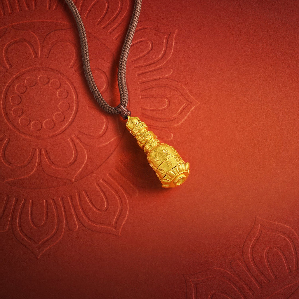 'Jiuhua Mountain' 999.9 24K Gold Pendant Necklace Ksitigarbha's Implements A0415325