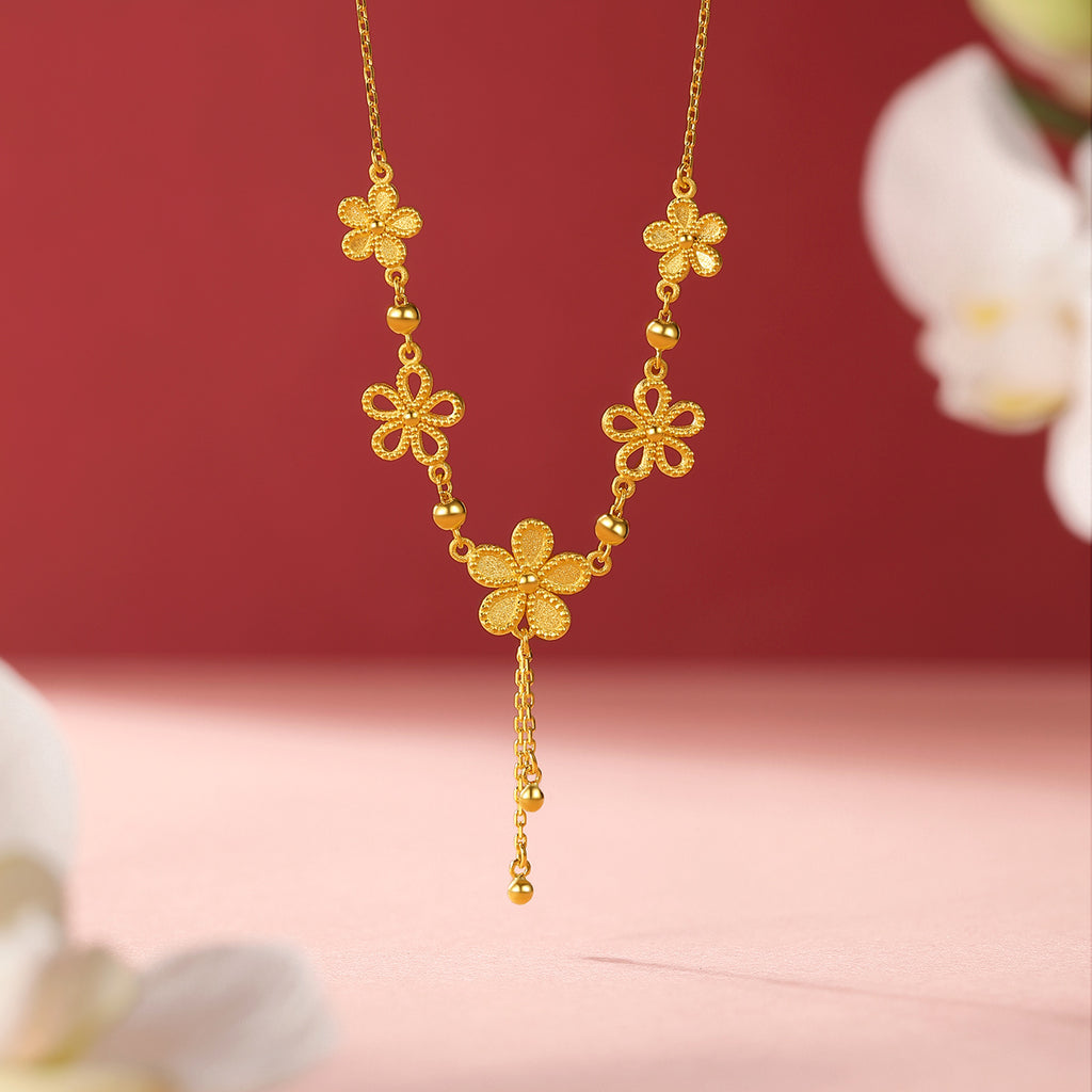 999 24K Gold Pendant Necklace Flower 8.4-9.4g A0612525