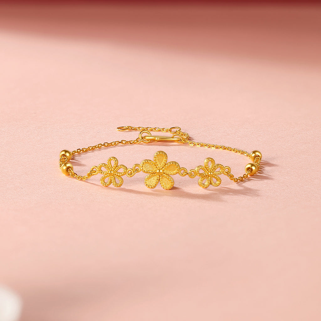 999 24K Gold Chain Bracelet Flower 4.2-4.7g A0712526