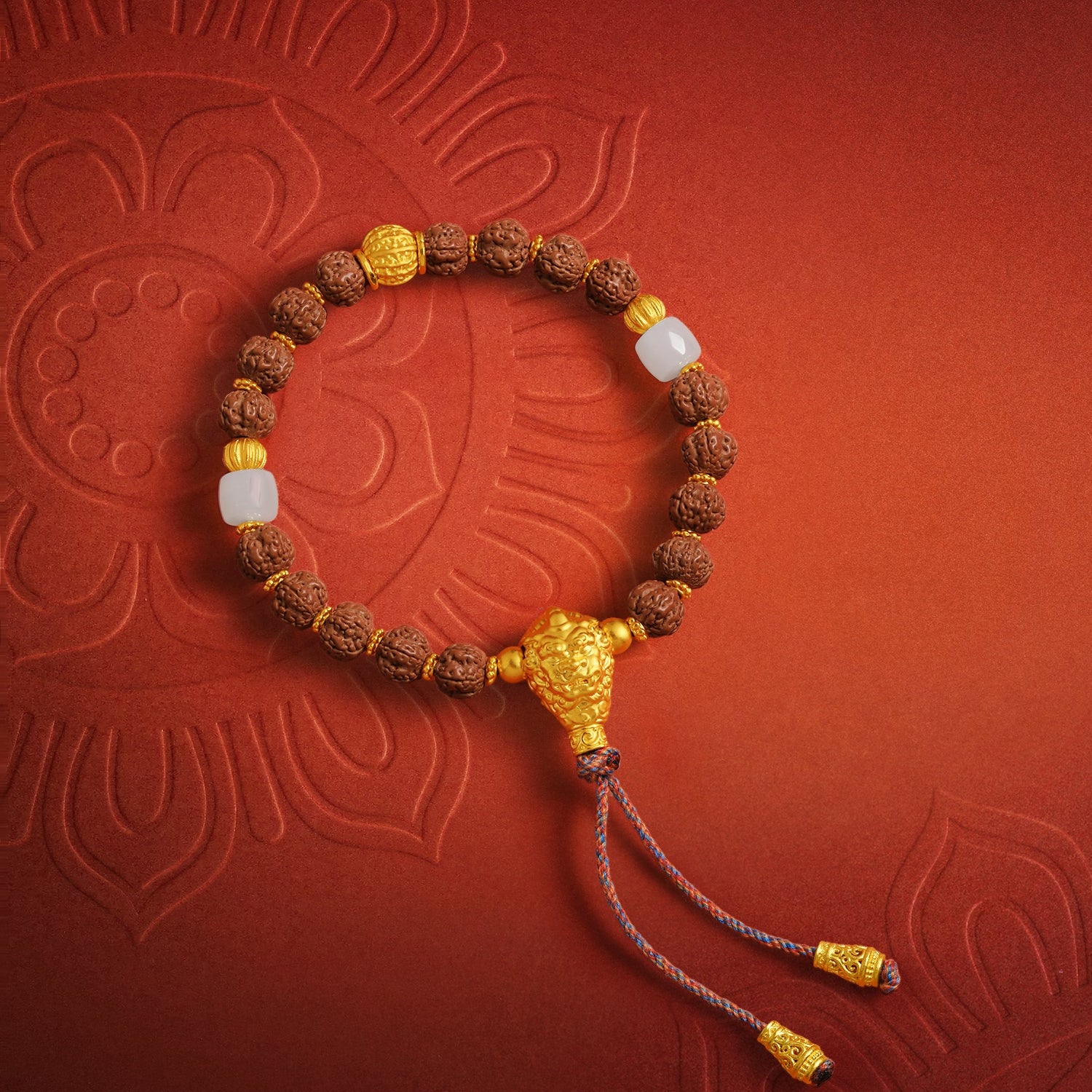 Jiuhua Mountain' 24K Gold Beaded Bracelet Heitian Jade Bodhi bead Ksitigarbha's Implements Y1915277