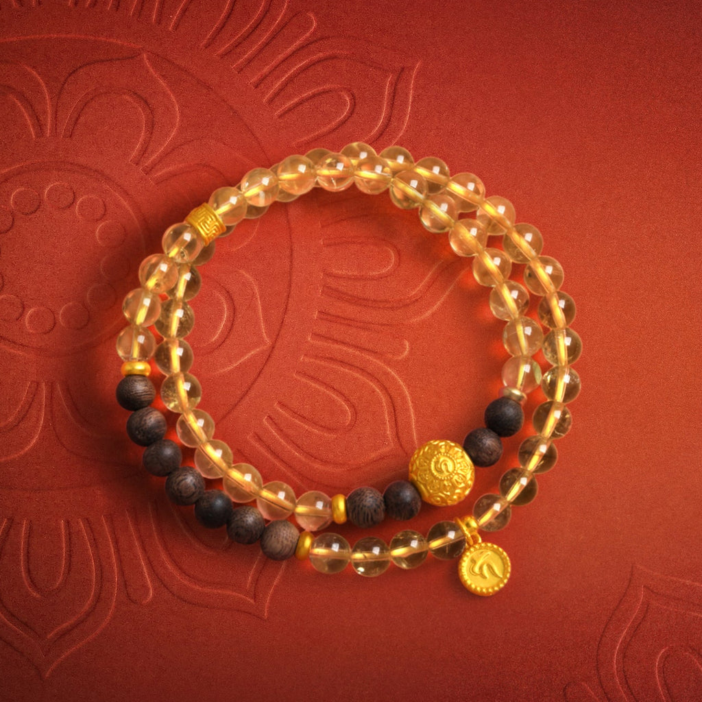 "Jiuhua Mountain" 24K Gold Beaded Bracelet Citrine Aloeswood Beads Buddhist Scripture A1915270