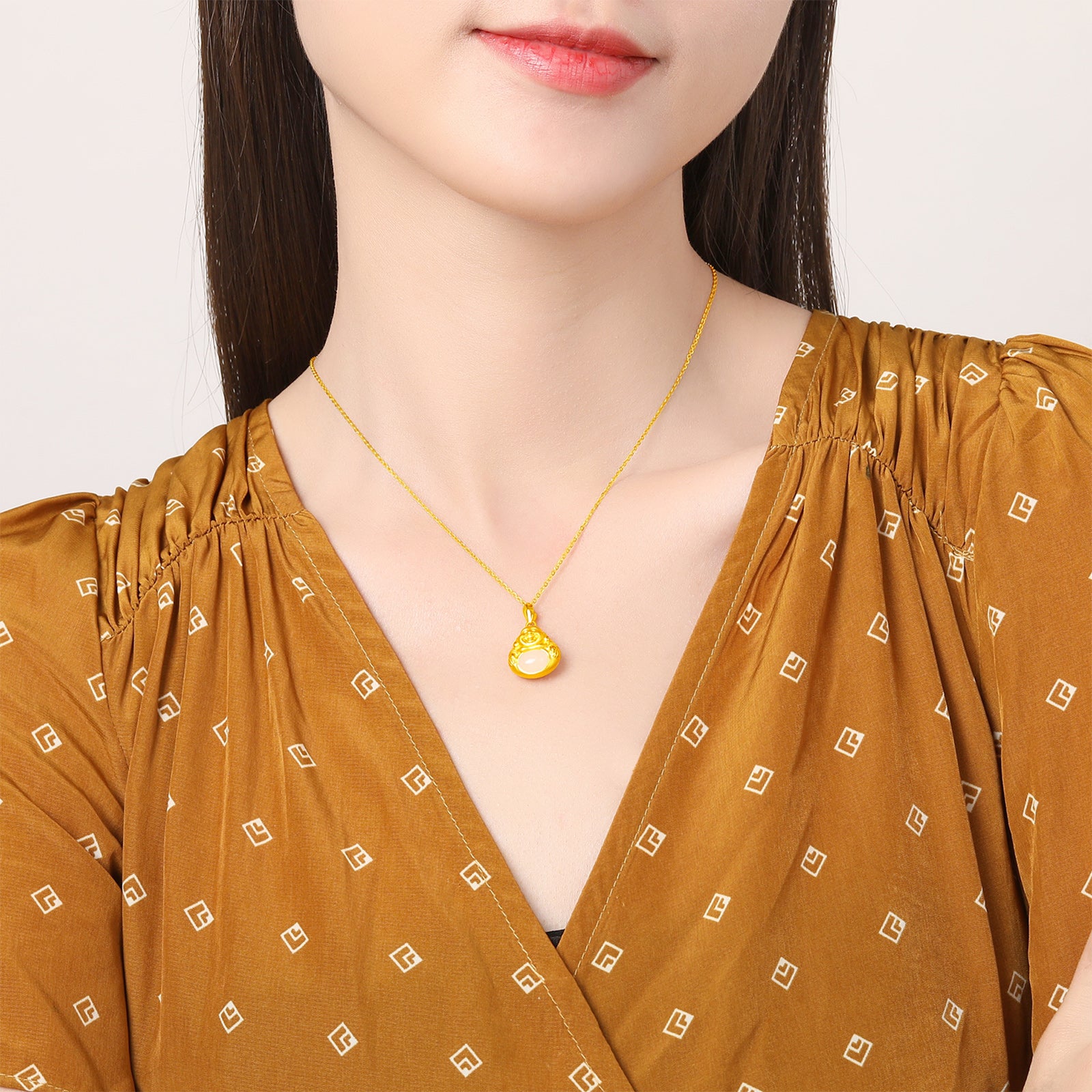 24K Gold Pendant Heitian Jade 1.1-1.3g Maitreya Buddha Y048359